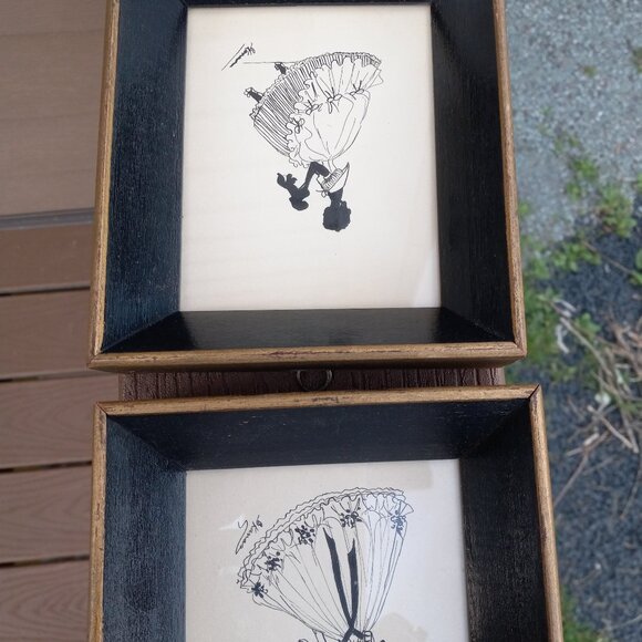 Vintage Woman Holding Dog and Couple Dancing Silhouettes Framed Wall Art Signed - Picture 10 of 16